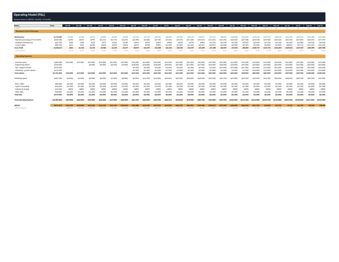 Airbnb seed financial model P&L